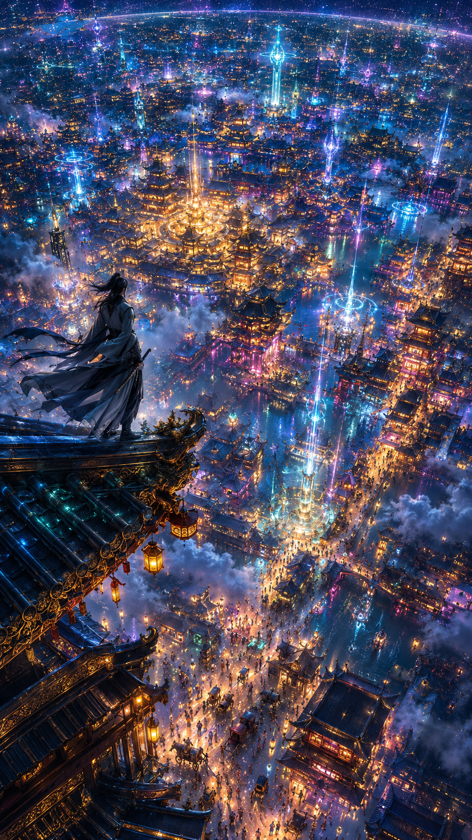 中国仙侠科幻古城俯视图片生成示例